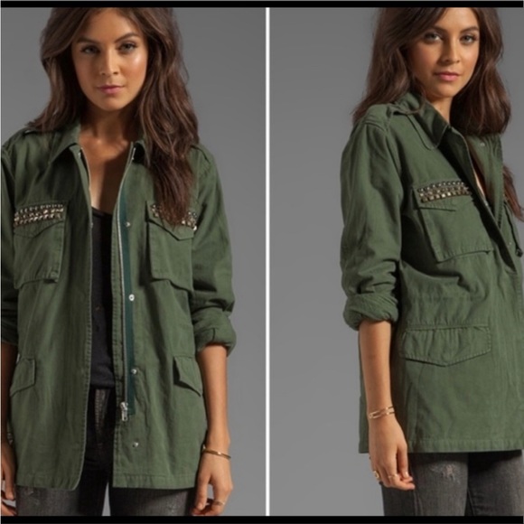 BB Dakota Jackets & Blazers - BB Dakota Tawny Stud Trim Olive Green Army Utility Cargo Jacket Military
